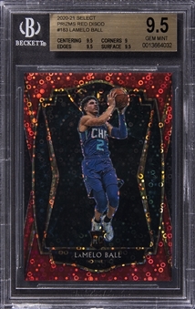 2020-21 Panini Select Premier Level Red Disco Prizm #183 LaMelo Ball Rookie Card (#24/49) - BGS GEM MINT 9.5